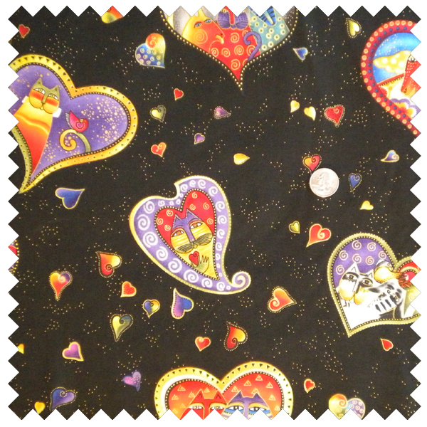 Laurel Burch Fabulous Felines Hearts Black REMNANT 11"